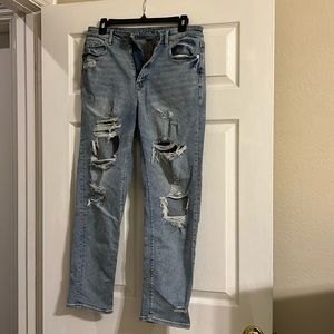 AE Stretch Straight Ripped Mom Jeans